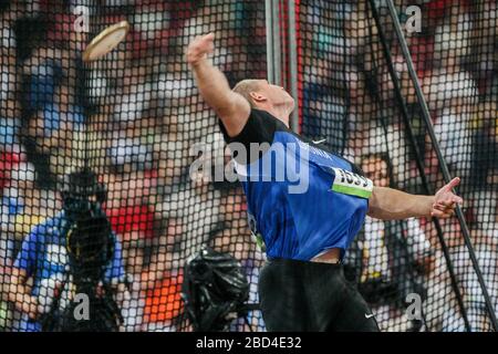 Gold medalist Gerd Kanter of Estonia, Men`s Discus Throw Final in the National Stadium during the Beijing 2008 Olympic Games in Beijing, China, 19 Aug Stock Photo